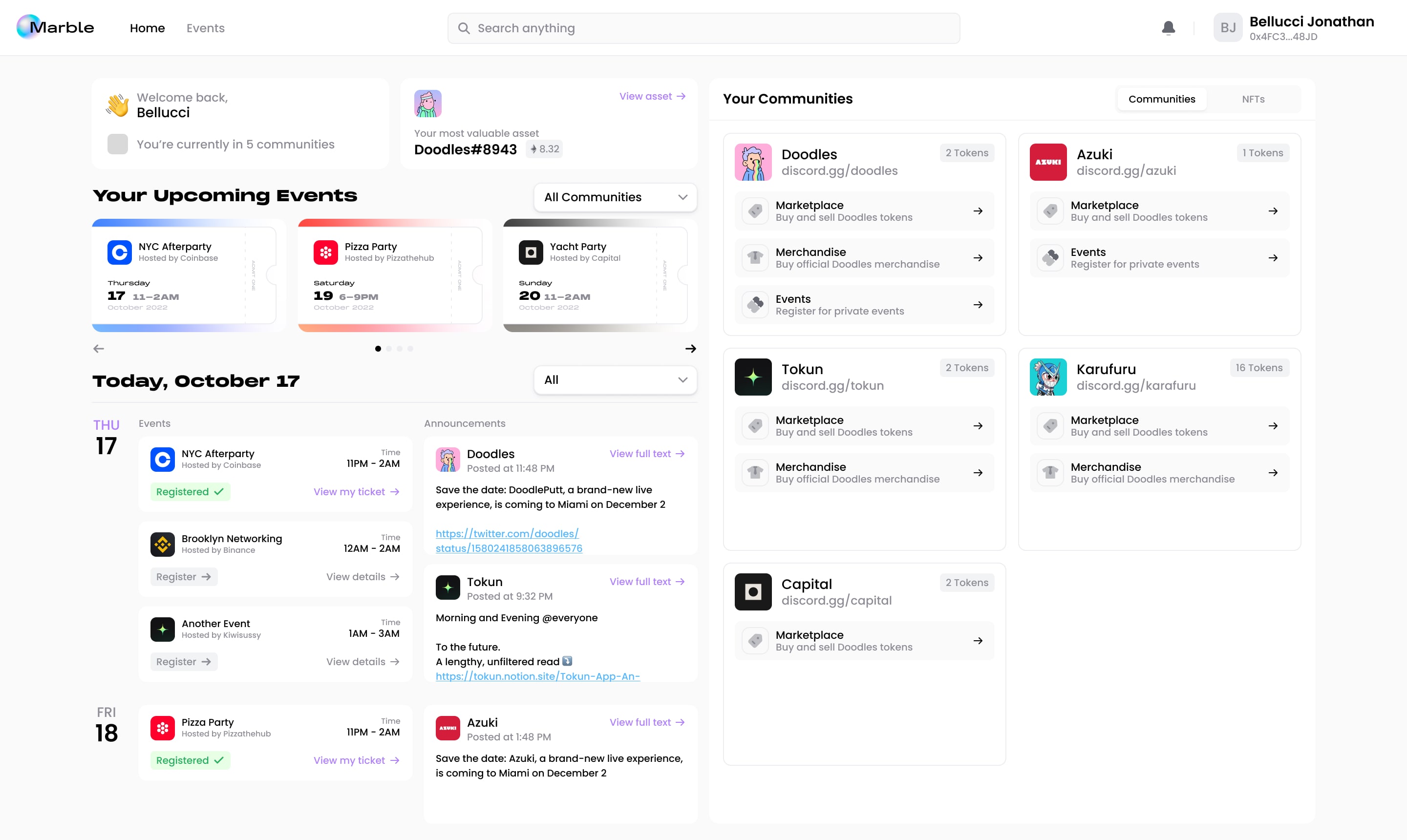 Marble: Member dashboard, view 1